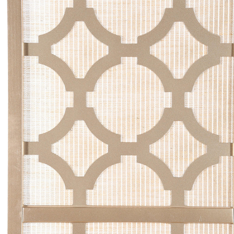 Gold Shoji-Inspired 4-Panel Folding Room Divider with Rice Paper Inlay