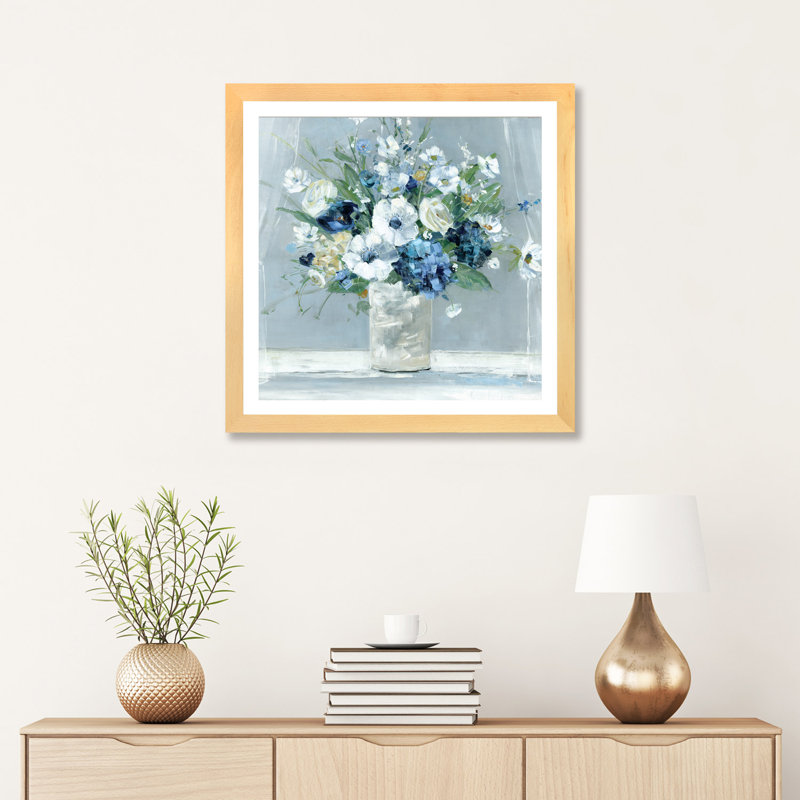«Be Happy Blue» par Sally Swatland - reproduction d'art, H 24 po x l 24 po x p 1 po, Papier encadré de bois naturel