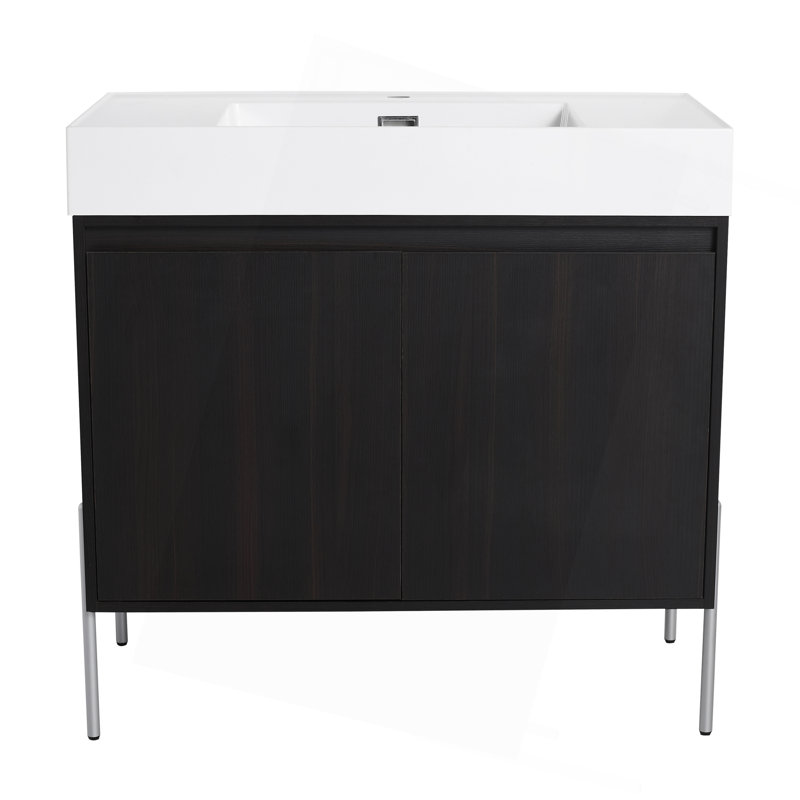 36" Freestanding Bathroom Vanity with Resin Sink, Storage Cabinet with Soft Closed Doors