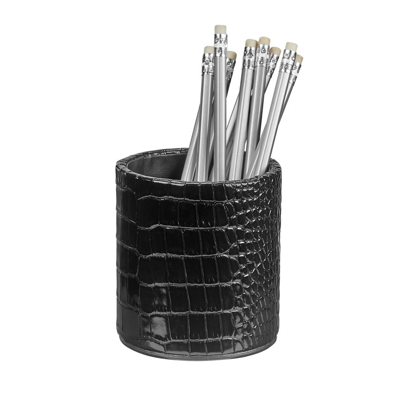 Graphic Image Pencil Cup, Leather, Black Croc