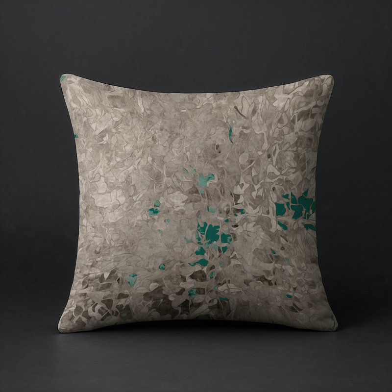 Coussin décoratif intérieur et extérieur Modern, Carré 16 po, Brun clair / vert / gris abstrait