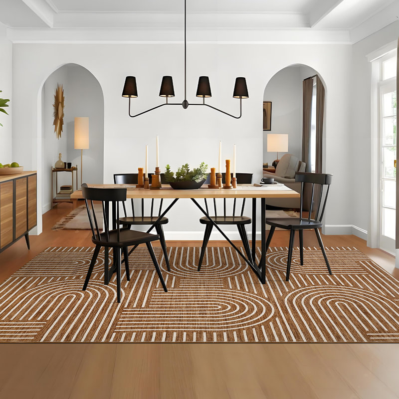 Modern Rug 5x7 Washable Rug for Living Room Abstract Geometric Stripe Carpet Non Shedding Floor Covering Foldable Mat for Bedroom Nursery Camel
