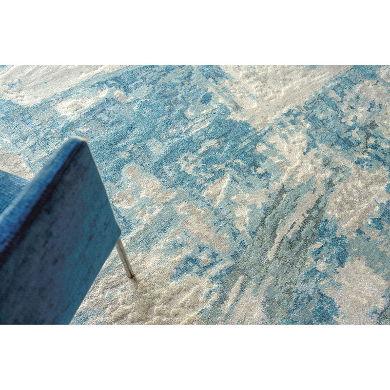 Luxury Laureno Abstract Area Rug in Light Blue/Ivory, Rectangle 8' x 10'