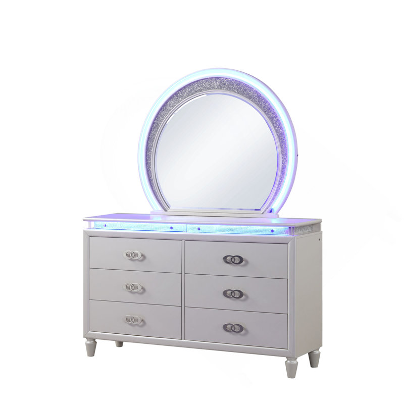 Commode 6 tiroirs à DEL en bois laiteux