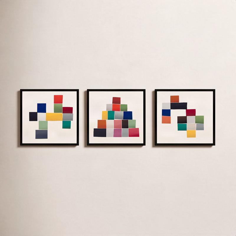 Jewels. Set Of 3 Painting by Lee Lessem, Black Framed, 24" H x 24" W x 1.25" D