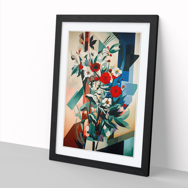 FRM-V0523-864X Flowers Bauhaus Style Vol.1 1 Piece Single Picture Frame Wall Art, 64cm H x 46cm W x 2cm D, Black Framed
