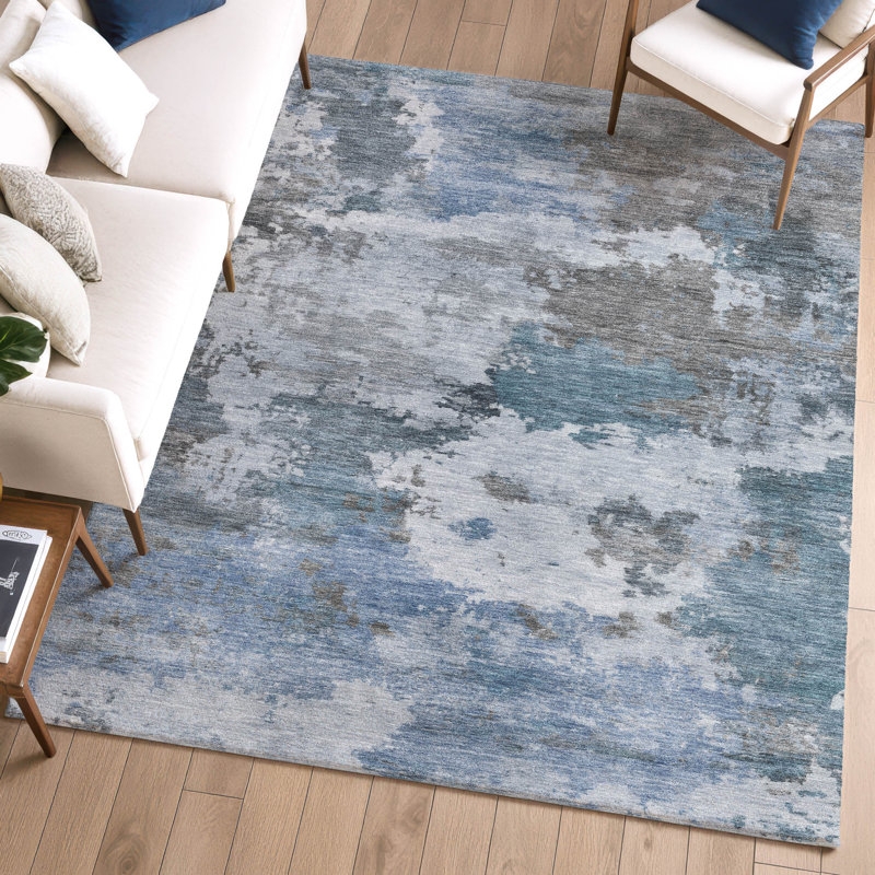 Premium Machine Washable Mayfield AMF2144 abstract Rug, Blue, 9' x 12'