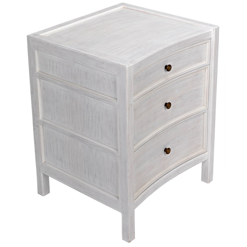 Hampton 3 - Drawer Solid Wood Nightstand, White Wash