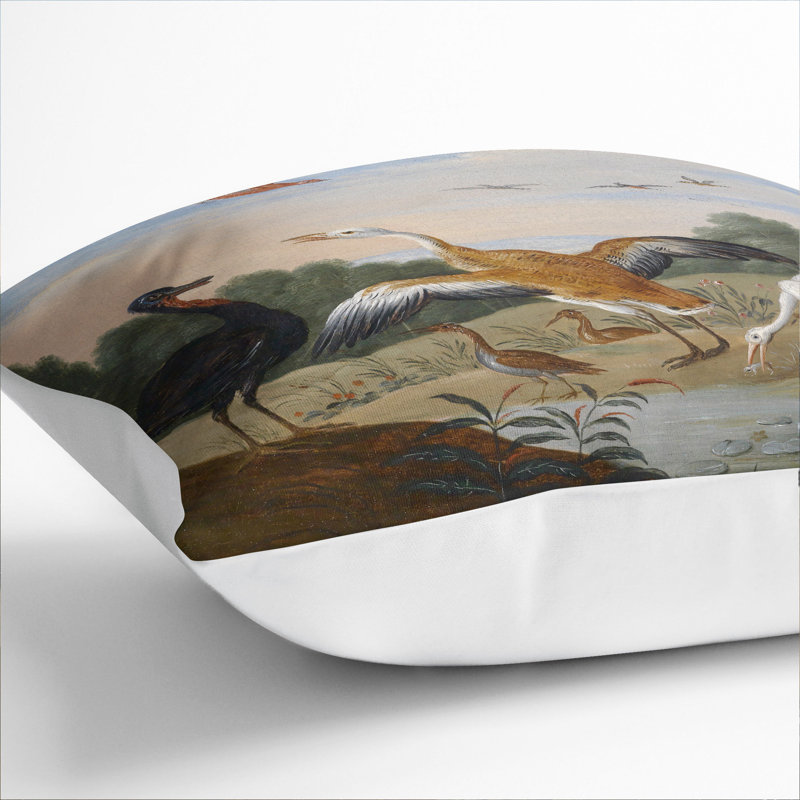 Herons And Ducks Square Throw Cushion, White, 40cm H x 40cm W x 15cm D