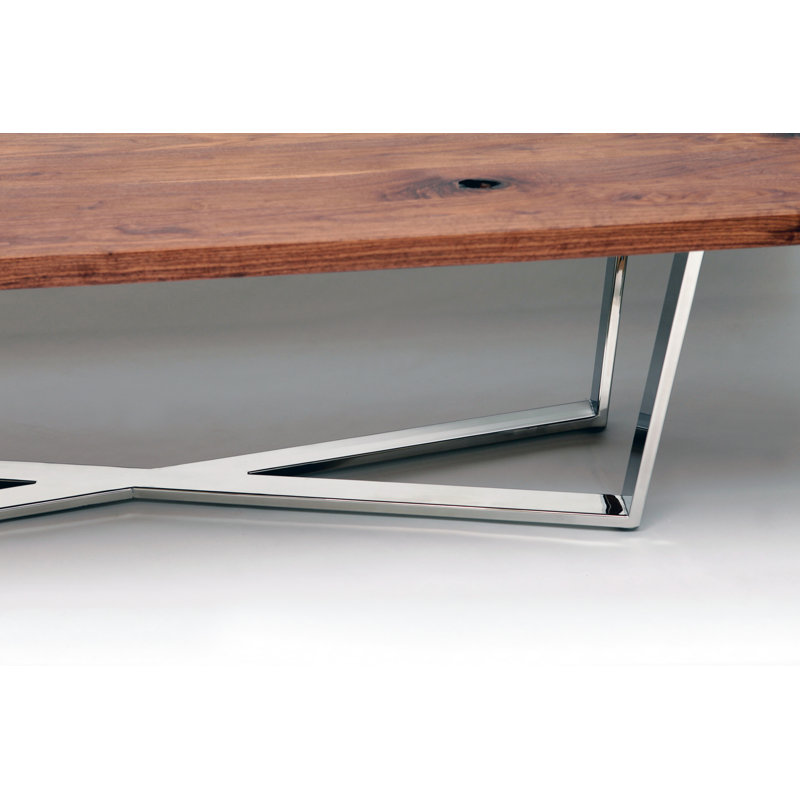 Gax Walnut Solid Wood Top Metal Base Dining Table, 36" W x 108" L, Polished Stainless Steel