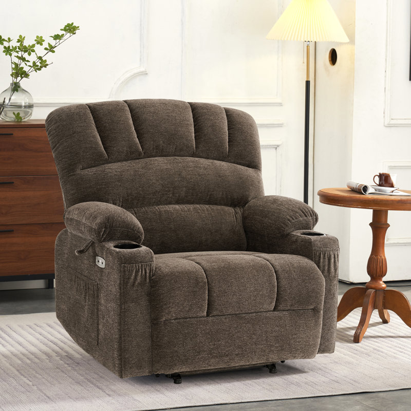 27.2'' Extra Wide Power Recliner Lift Chair with Massage and Heat, Fabric, Brown Polyester