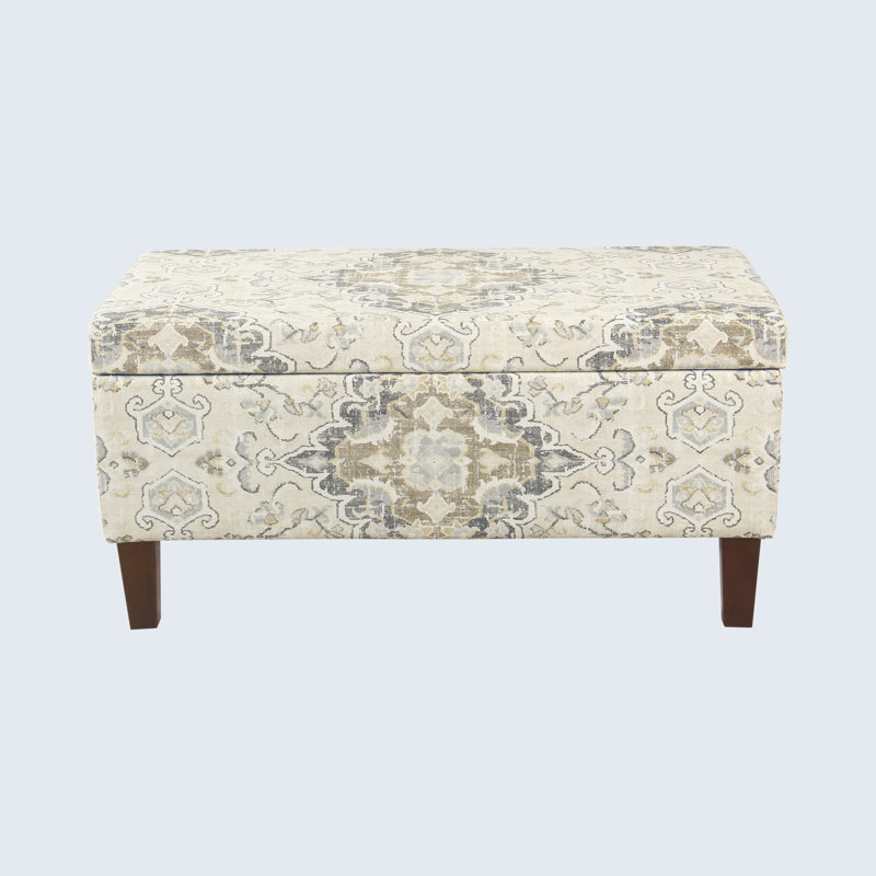 Grand banc de rangement décoratif de 36 po de largeur Chantrell, Imprimé médaillon antique ébène et crème