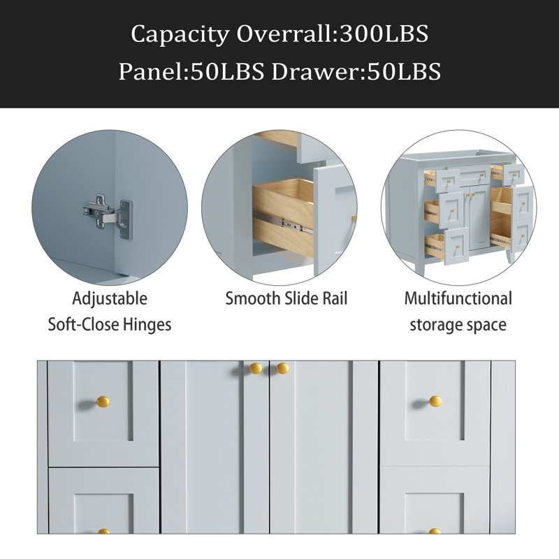 Ensemble de meuble-lavabo simple 36 po avec 6 tiroirs et 2 armoires, meuble de rangement pour la salle de bain, ensemble de meuble-lavabo avec cadre en bois massif 36 po