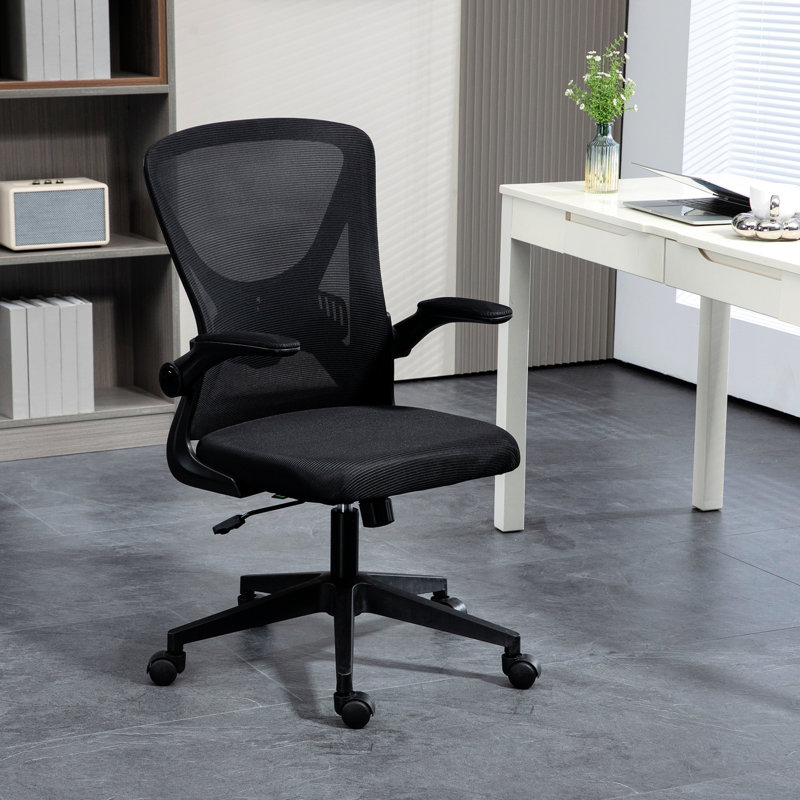 Ergonomic Office Seating With Lumbar Support, Adjustable Height, Black Mesh Back Task Chair Height And Flip-up Arms,