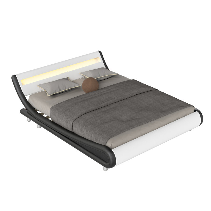 Small Double Bed，Upholstered Sleigh Bed, White
