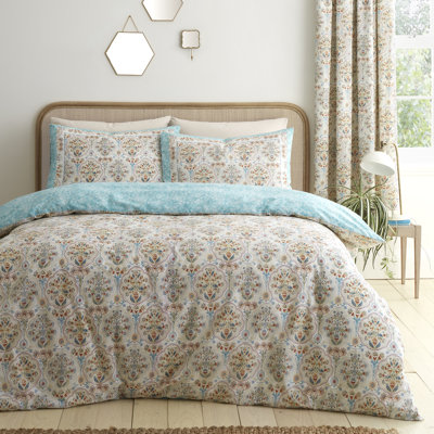 Dreams & Drapes Edena Decorative Floral Cotton Blend Floral Duvet Cover Set with Pillowcases