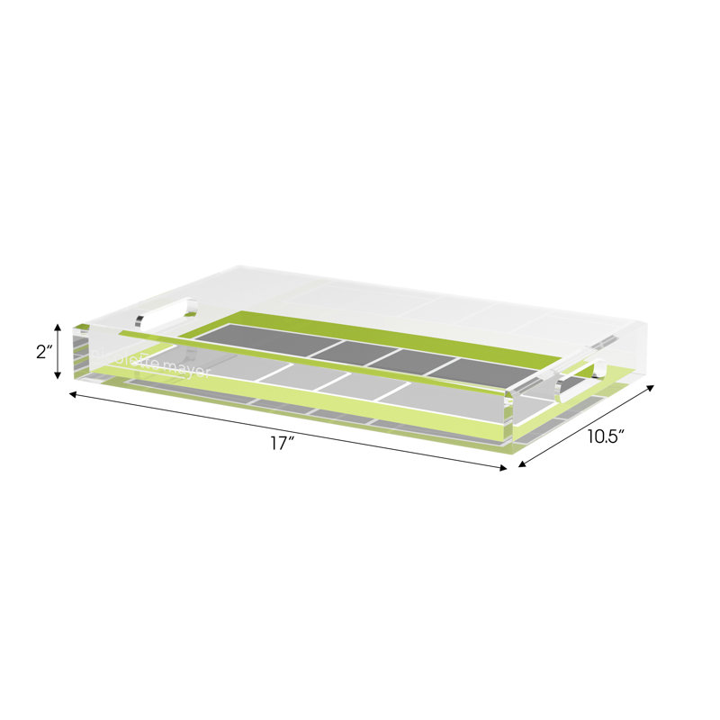 Rectangle Geometric Decorative Tray, 2" H x 17" W x 10.5" D, Silver/Lime