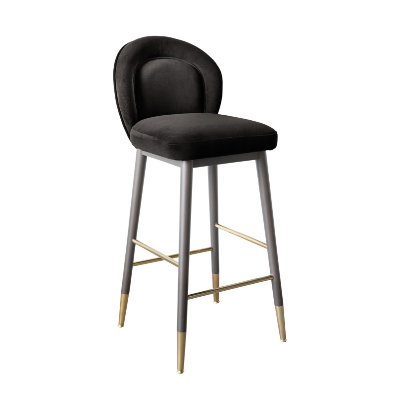 Tabouret de comptoir en velours Lowther Hailey, Gris anthracite, Tabouret de bar (siège d'une hauteur de 30,3 po)