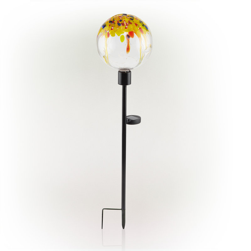 Dariann Weather Resistant Glass Abstract Gazing Ball, Orange