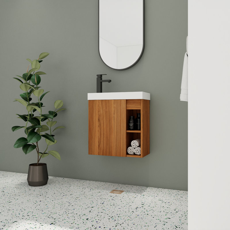 Kaceyn 20.17'' Single Bathroom Vanity with Resin Top, White, Brown