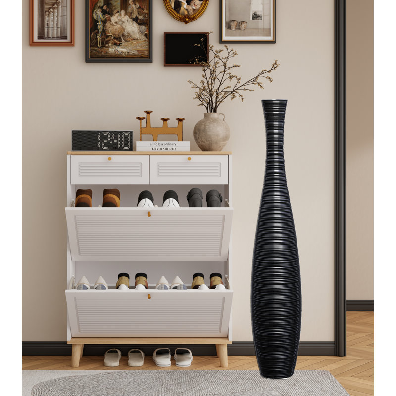 Tall Bright Black Screw Thread Floor Vase for Home Living Room Decor