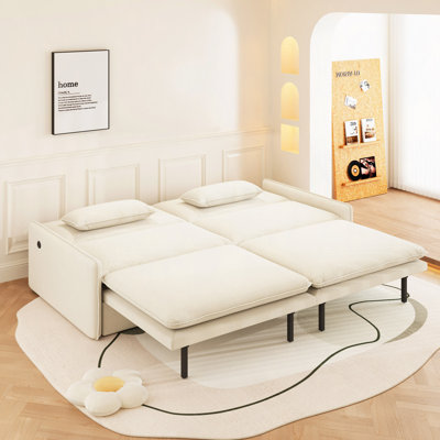 Canapé-lit convertible 4 places - tissu chenille, siège profond, canapé Cloud avec rangement, port USB et oreiller 2-en-1, canapé-lit pour salon, appartement, chambre à coucher