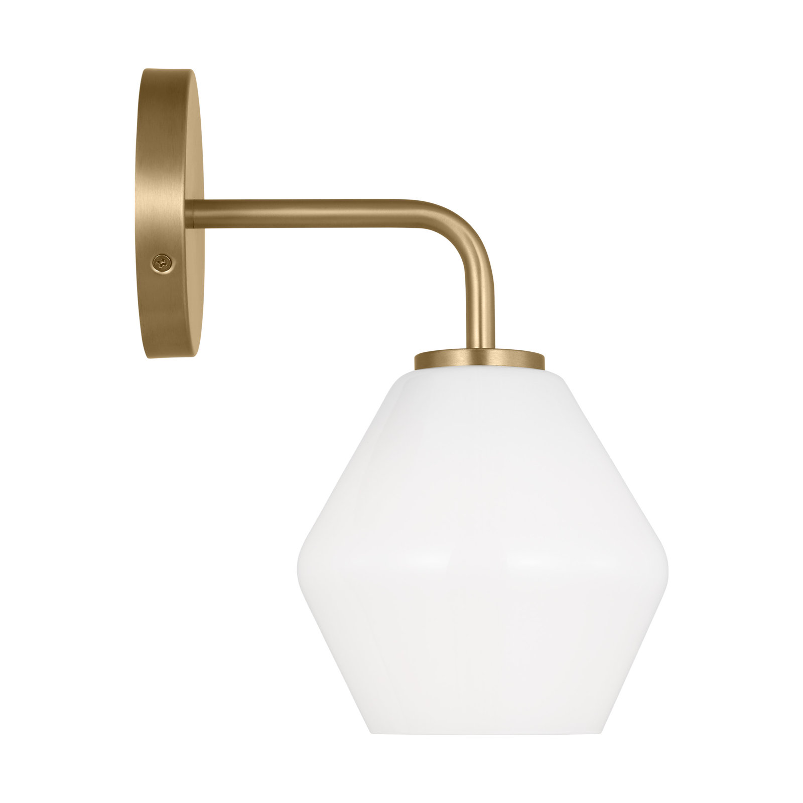 Rooks Single Light Dimmable Armed Sconce, Satin Brass, White