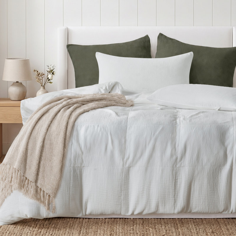 HYPREST 100% Cotton Duvet Cover Queen Size Muslin Gauze,Soft Textured White