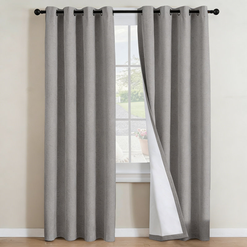 Linen Blended Blackout Curtains, 84 Inch Long, Full Light Blocking, Nickel Grommet, 2 Panels, Heathered Dove, 52" W x 84" L