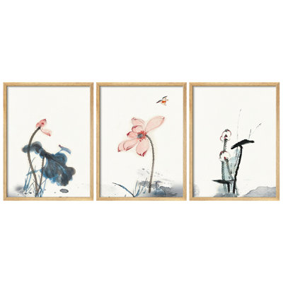 Encre de lotus, art floral abstrait Boho, impression encadrée, affiche, salle de bain, petit art mural