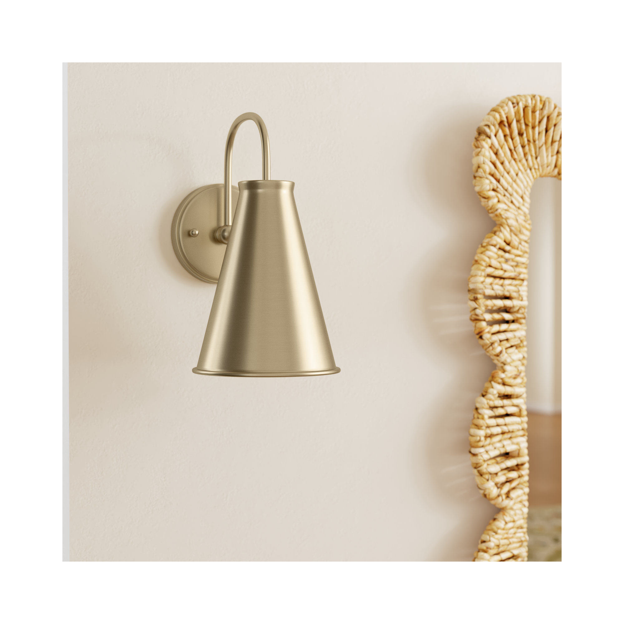 Dimson Single Light Dimmable Armed Sconce, Brass