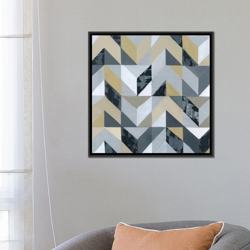 «Geometric I», reproduction sur toile, H 18 po x l 18 po x P 1,5 po, Pas de tapis, Toile avec cadre noir