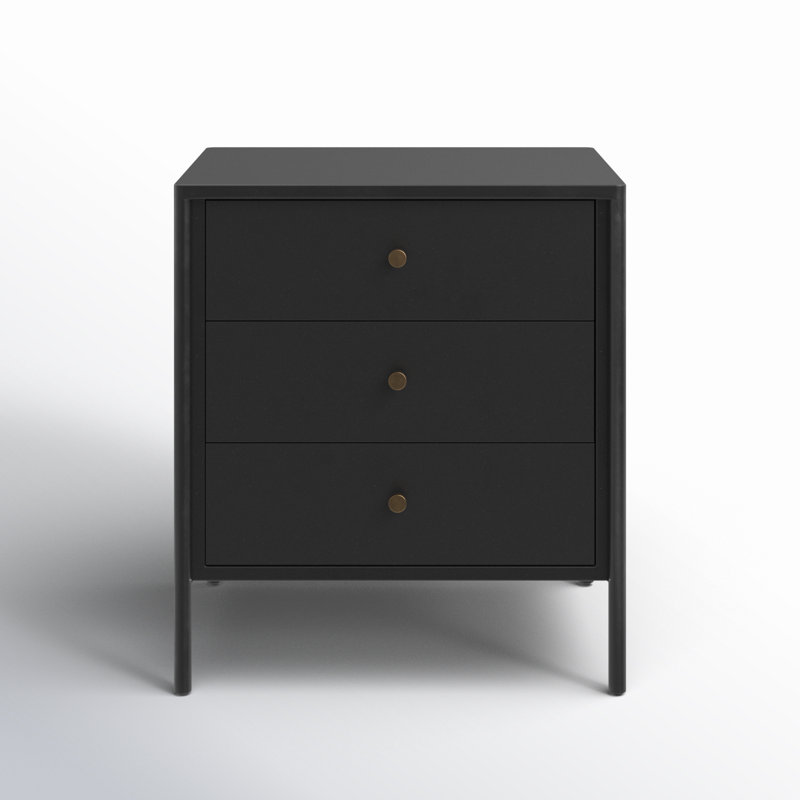Sleek Modern Black Iron 3-Drawer Chest with Cylindrical Legs