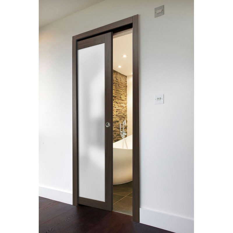 Porte brune en verre givré Planum, 30 po x 84 po