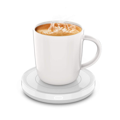 Smart Coffee Set Auto On/Off Gravity-Induction Mug Office Desk Use, Candle Wax Cup Warmer Heating Plate (Up To 131F/55C), 14Oz (White Set)