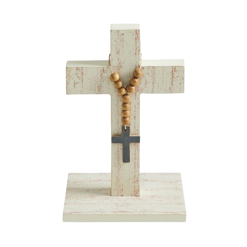 Croix en bois aggloméré Celebrate Grace avec ornement en perles de bois 9,75 x 6 x 5