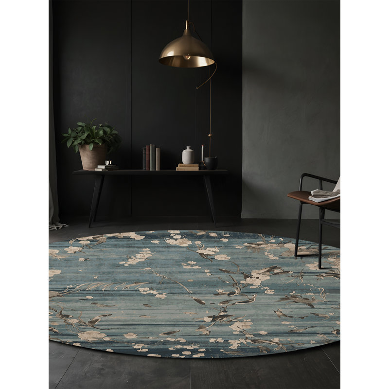 Machine Washable Gray Area Rug, Round 5'
