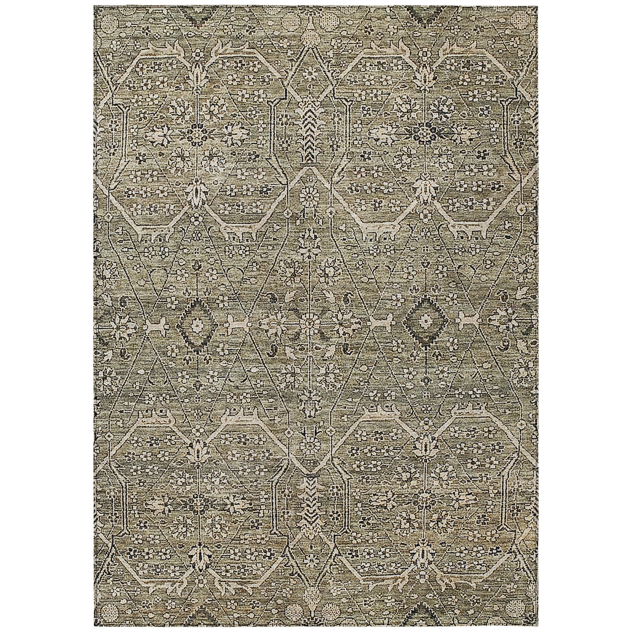Orren Ellis 9' X 12' Khaki Floral Washable Indoor Outdoor Area Rug ...