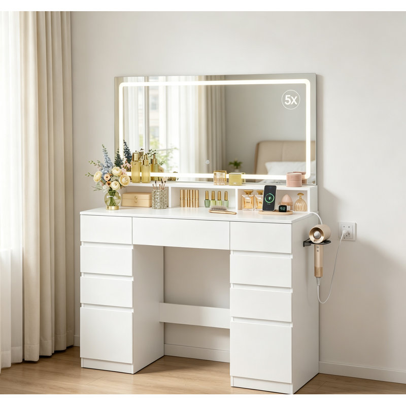 Dressing Table with Mirror,Modern Makeup Vanity for Bedroom