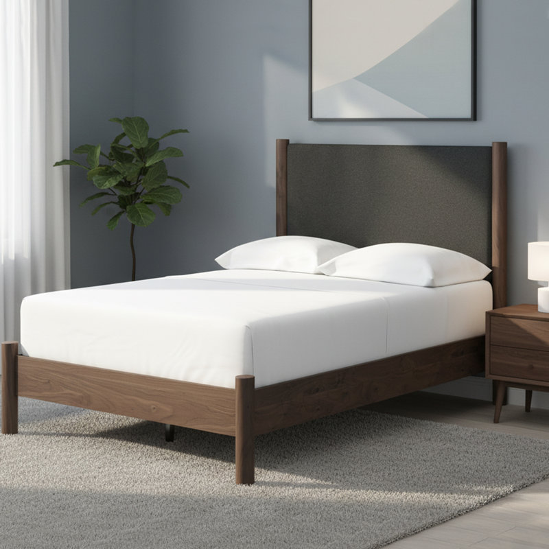 Lit plateforme tapissier double Cadmori, Brun / Noir, Double