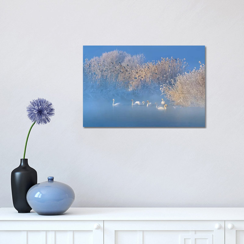Blue Swan Lake 1 Piece Wrapped Canvas Wall Art, 30.48cm H x 45.72cm W x 1.905cm D