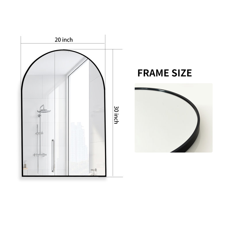 Lilaram Arched Metal Framed Wall Mirror Bathroom Mirror, 76.2cm H x 50.8cm W, Black