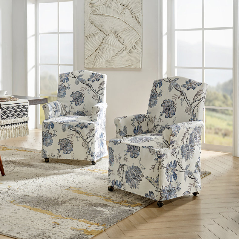 Gatlinburg 26" W Solid and Manufactured Wood Dining Chair with Casters, Blue Jacobean