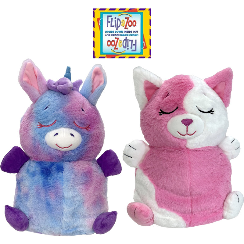 FlipaZoo: l'envers à l'envers - chat rose à la licorne arc-en-ciel - peluche animal 2-en-1
