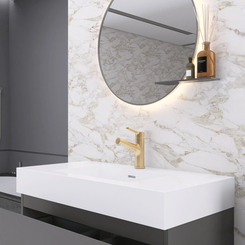 Meuble-lavabo simple Nihat, Gris clair, Blanc