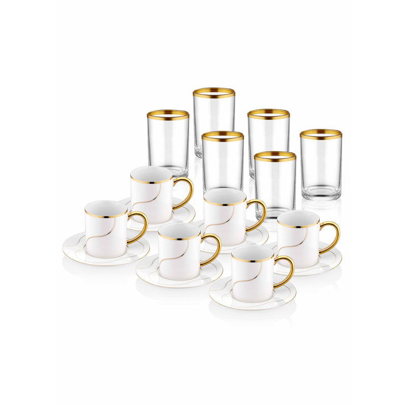 Ensemble de tasses à café Jacqulyn, 12, Blanc / or