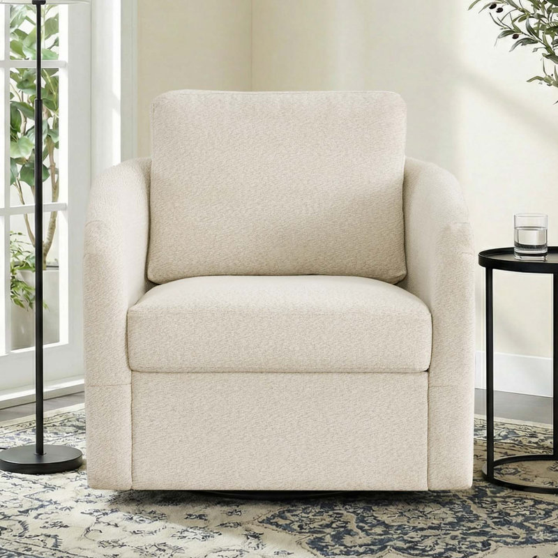33" W Modern Upholstered Swivel Armchair, Beige