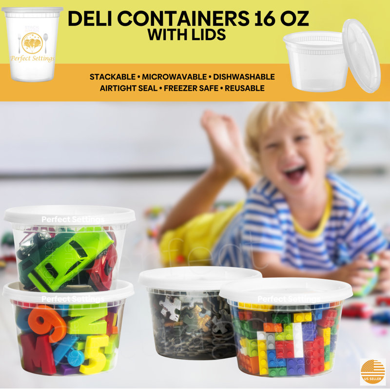Clear 16oz Plastic Meal Prep Containers with Snap Lids, Set of 40