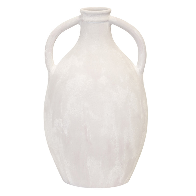 Large Vase with Handles - Hand Painted, Hand Painted Cream, 15.7" H x 9.8" W x 9.8" D