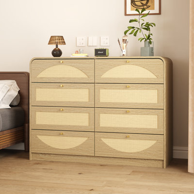 8-Drawer Cabinet with Rattan Front
